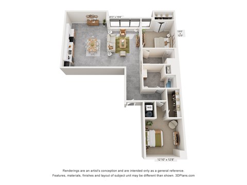 Floor plan for 2 beds, 2 baths, 1512 sqft